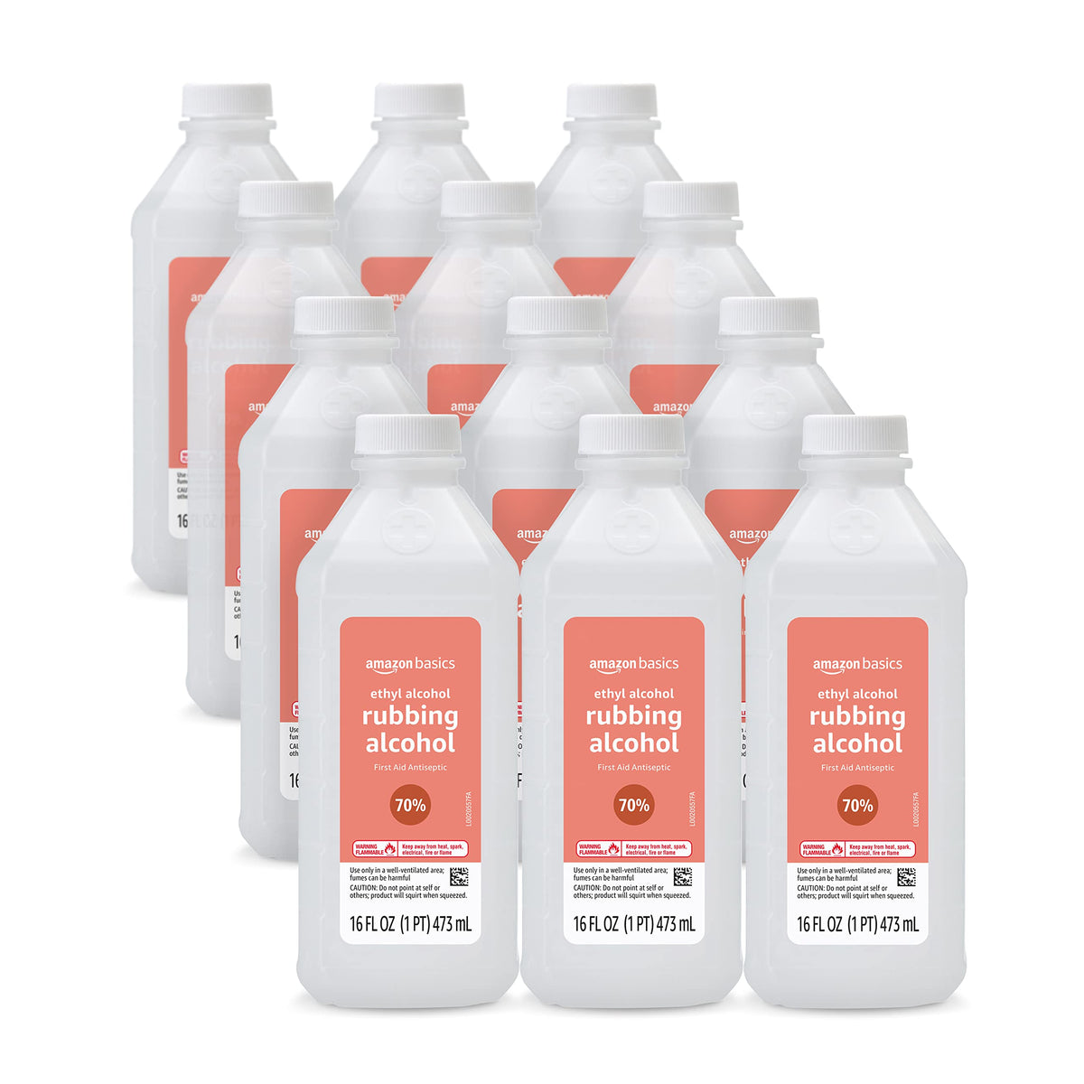 Amazon Basics 70% ethyl rubbing alcohol bottle front for first aid use
