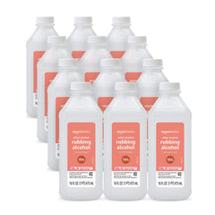 Amazon Basics 70% ethyl rubbing alcohol bottle front for first aid use