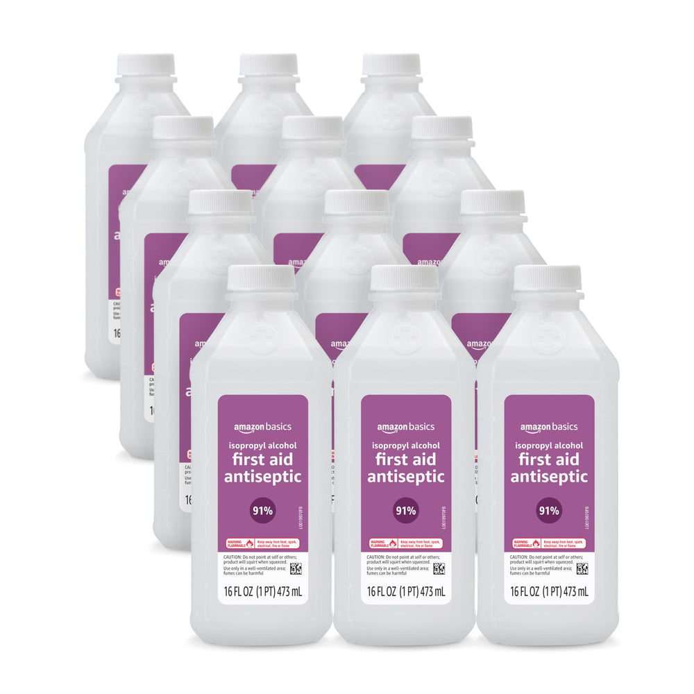 Amazon Basics 91% isopropyl alcohol bottle pour for sanitizing minor cuts