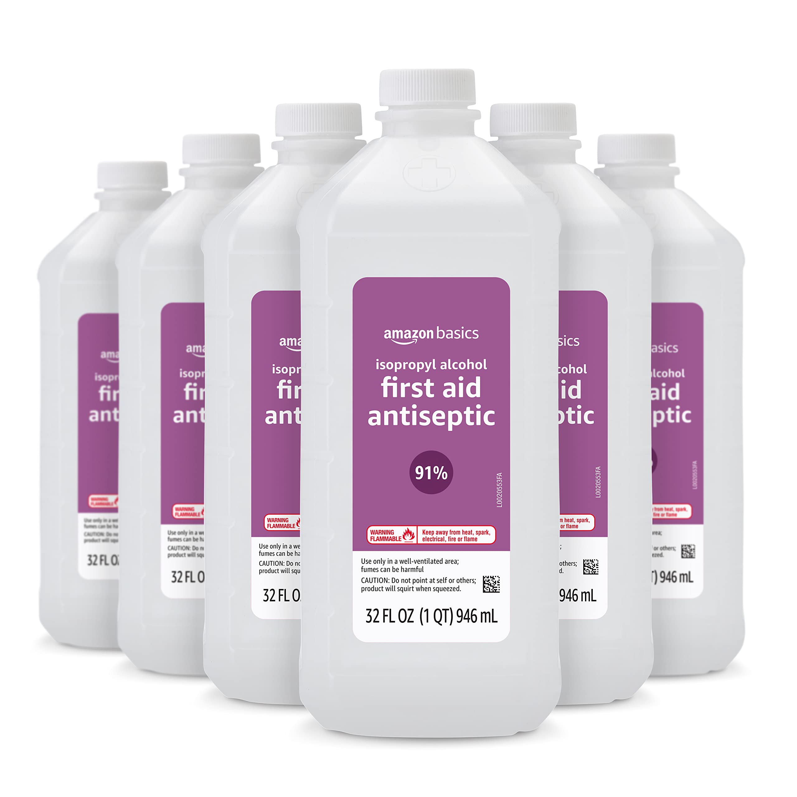 Amazon Basics isopropyl alcohol bottle front view for quick antiseptic use