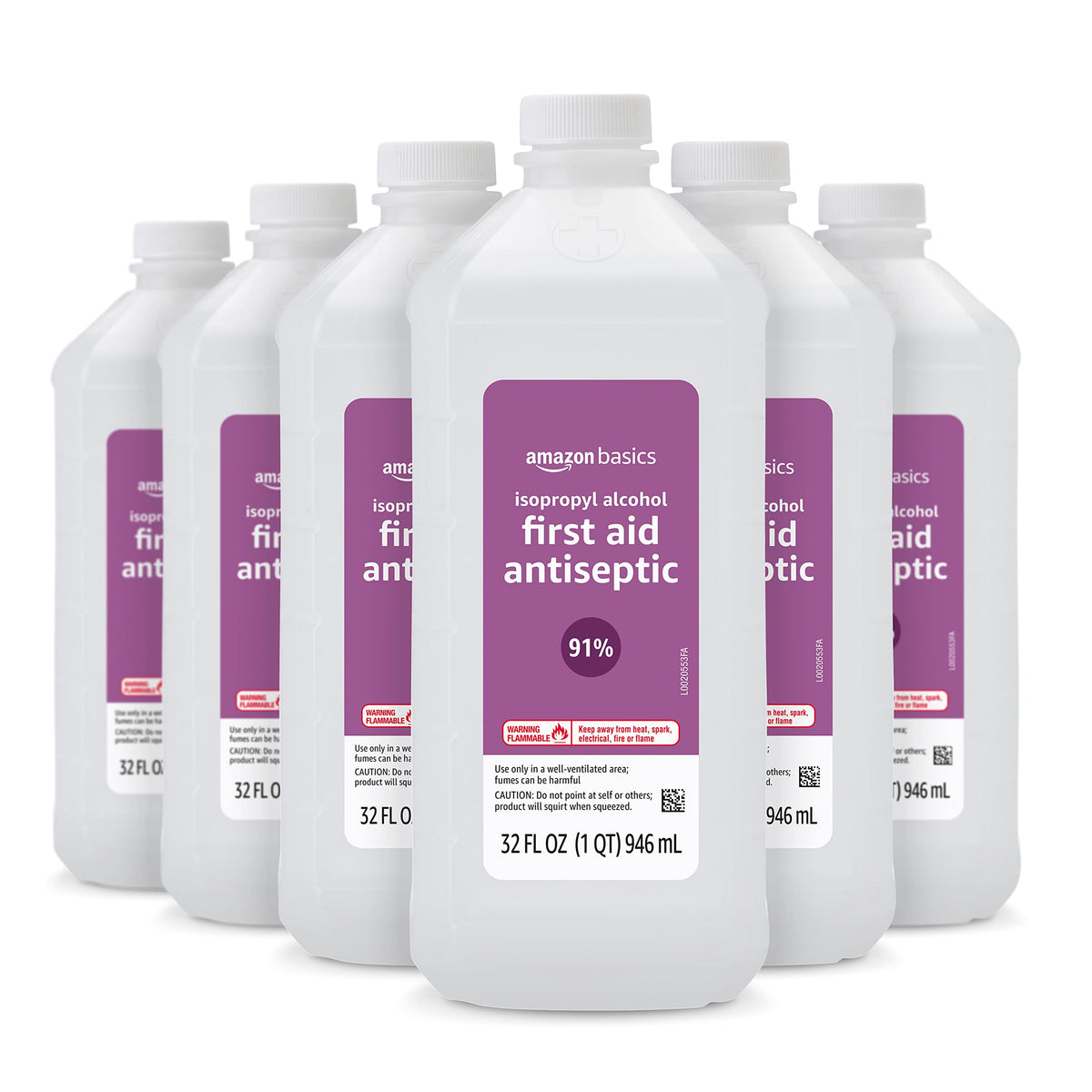 Amazon Basics isopropyl alcohol bottle front view for quick antiseptic use