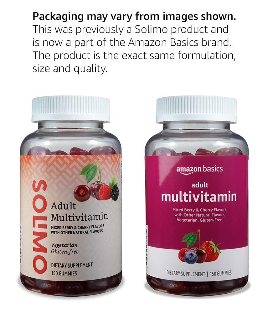 Exterior label on Amazon Basics gummies highlighting vegetarian and gluten-free formula