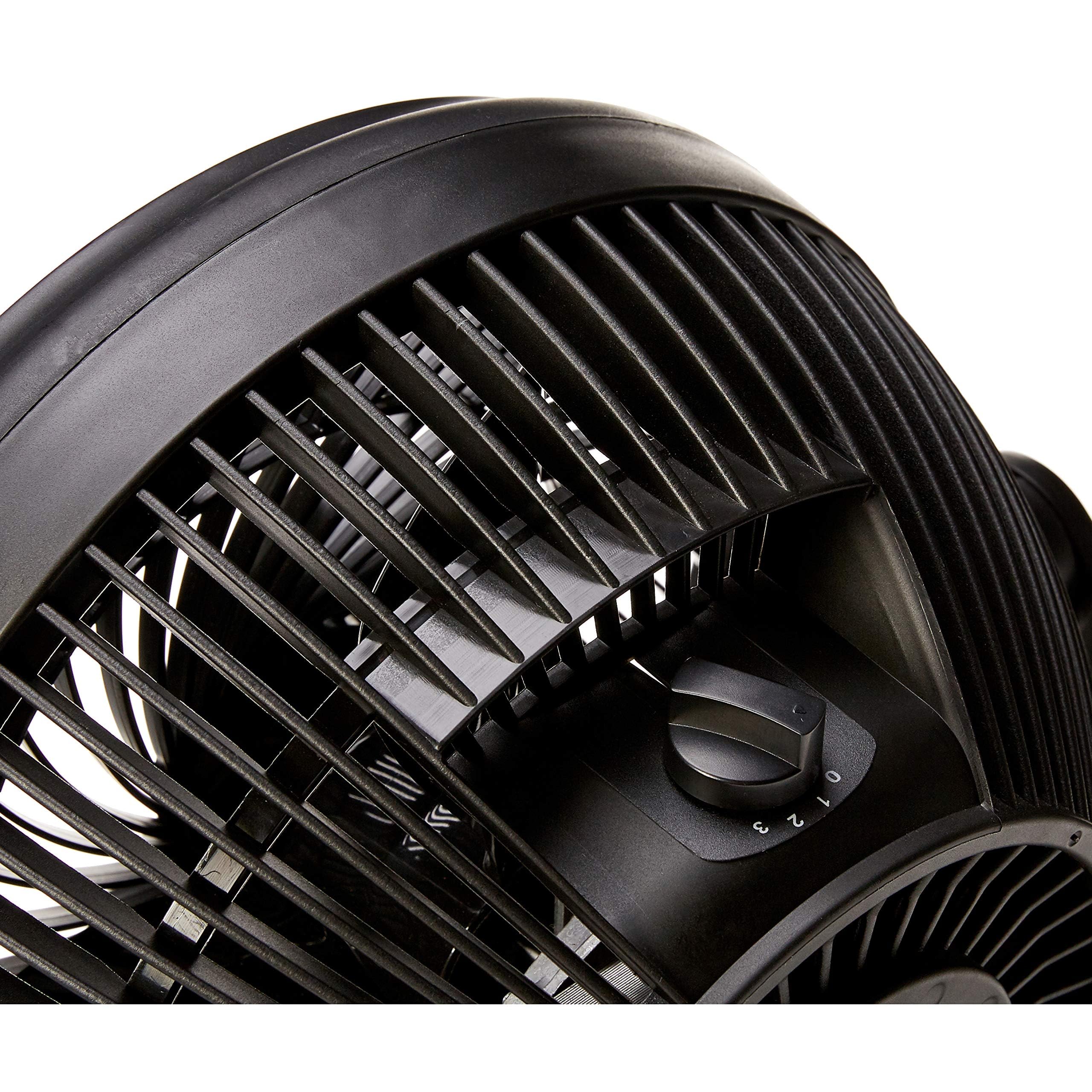 Amazon Basics air circulator fan showing three speed settings design