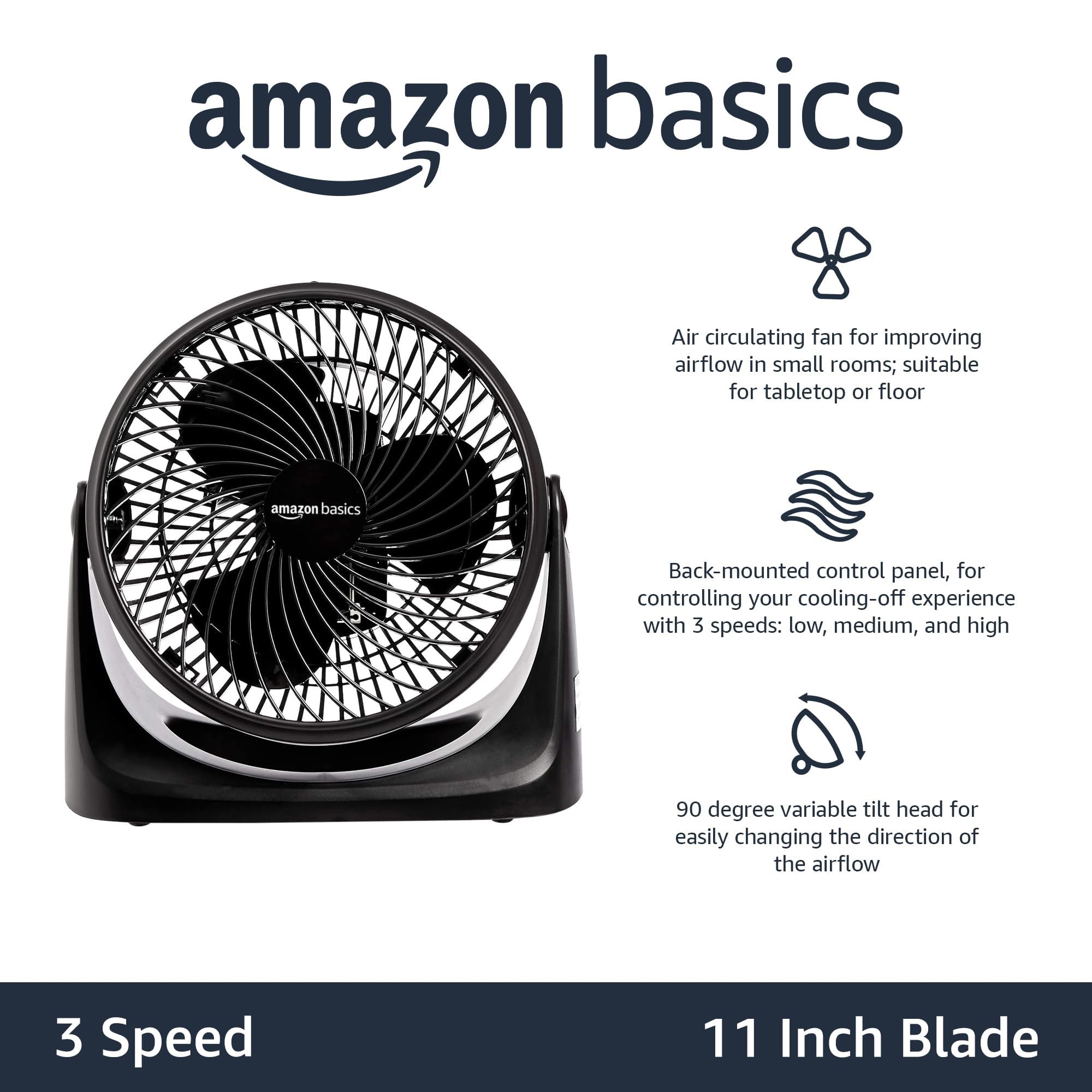 Amazon Basics air circulator fan on a desk enhancing airflow