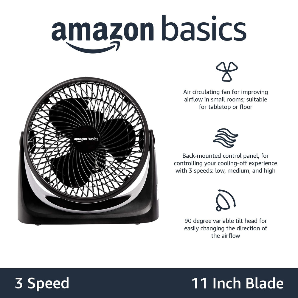 Amazon Basics air circulator fan on a desk enhancing airflow