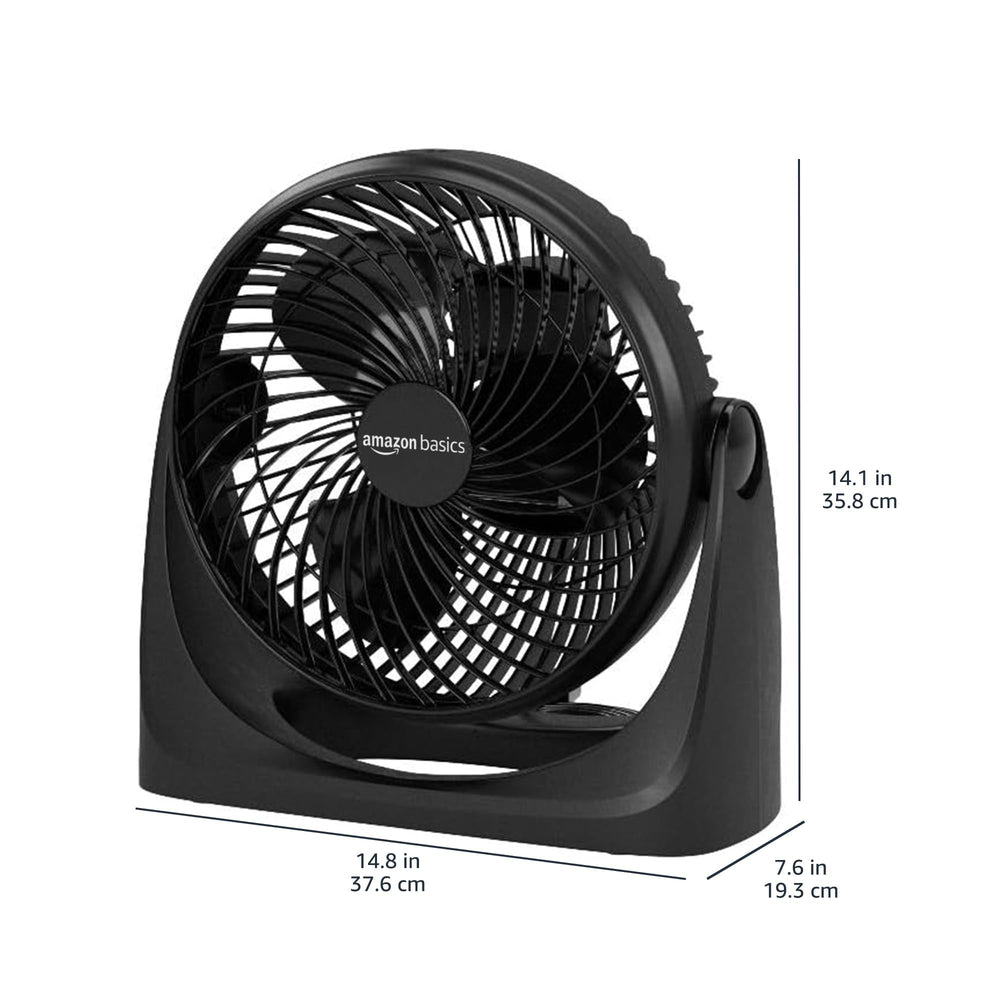 Amazon Basics air circulator fan with 90-degree tilt head directing breeze