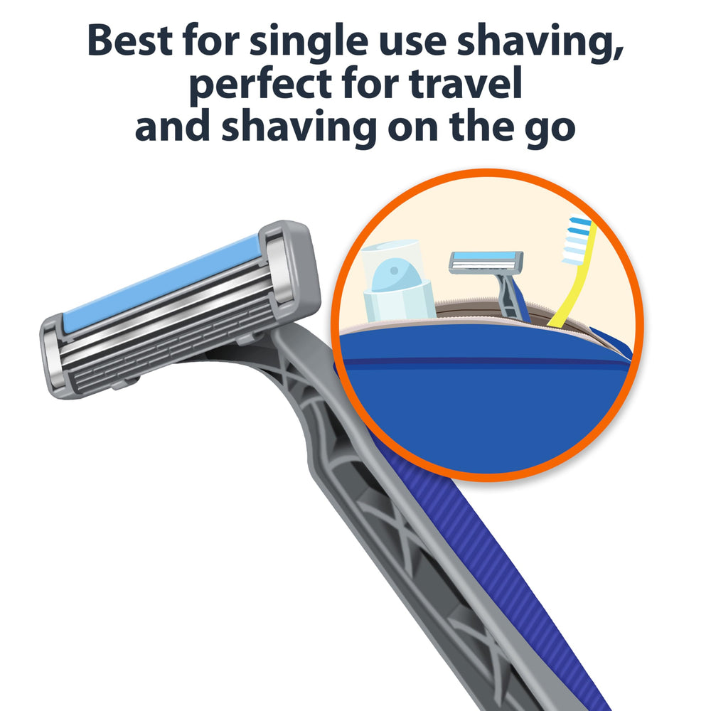 Amazon Basics razor with Alexa reorder feature shown on packaging