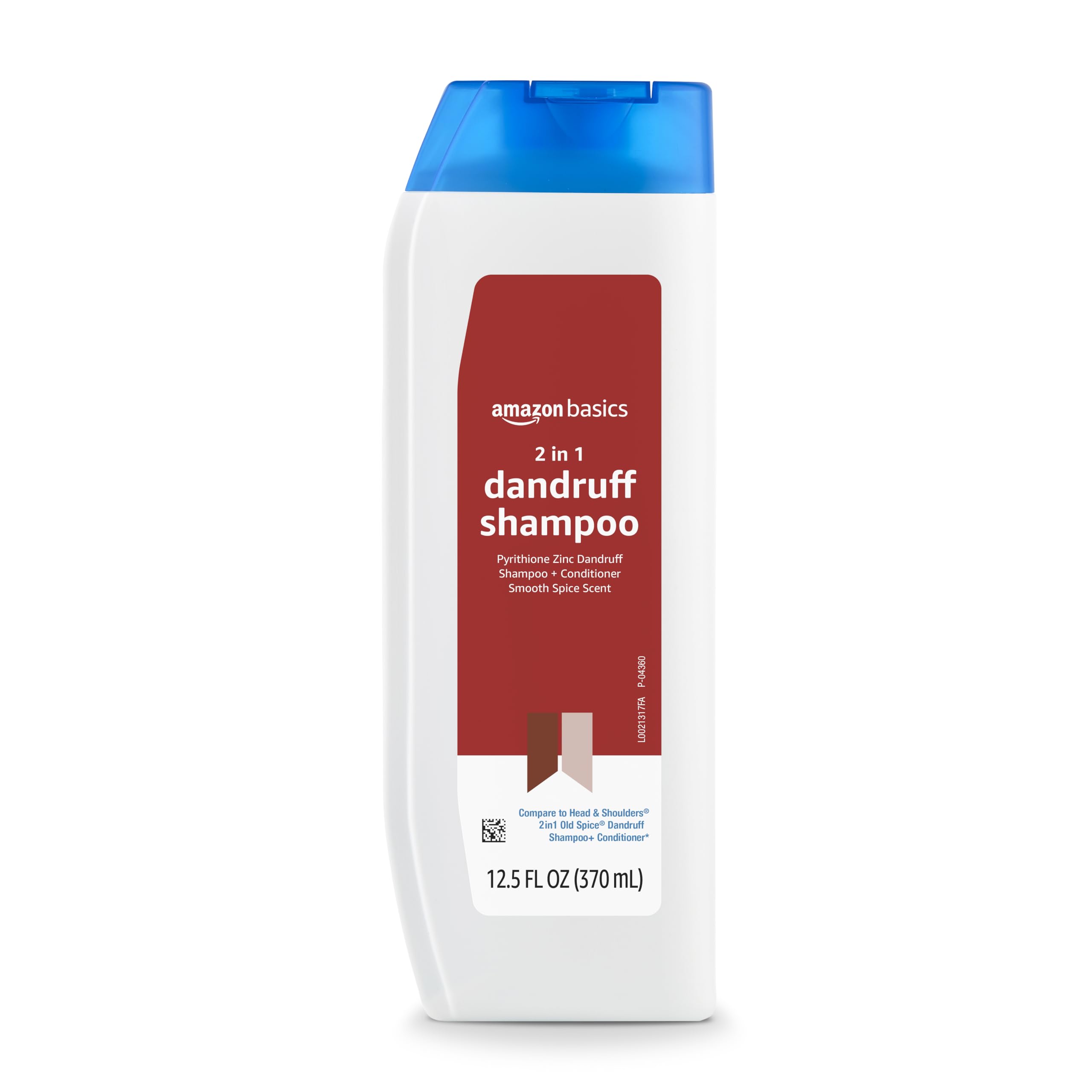 Amazon Basics anti-dandruff 2-in-1 shampoo bottle showing the product and packaging for scalp care