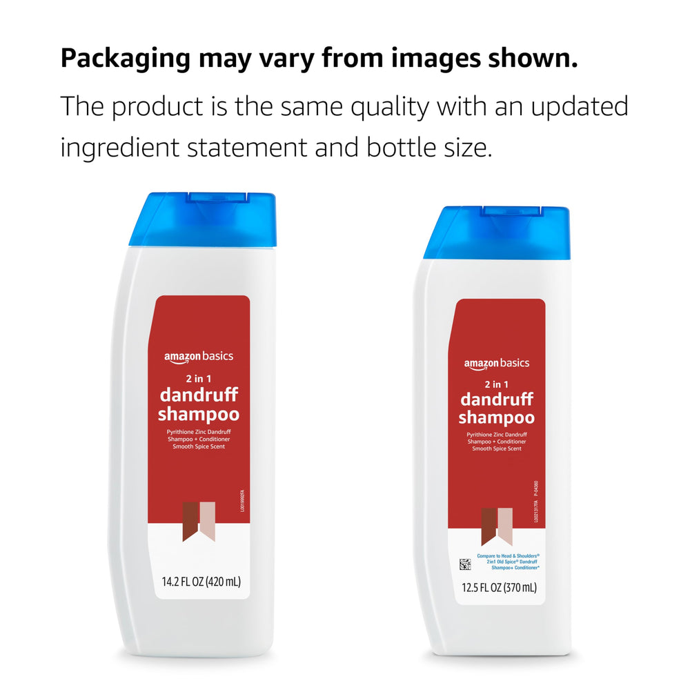 Label on Amazon Basics 2-in-1 shampoo highlighting zinc and pH-balanced formula