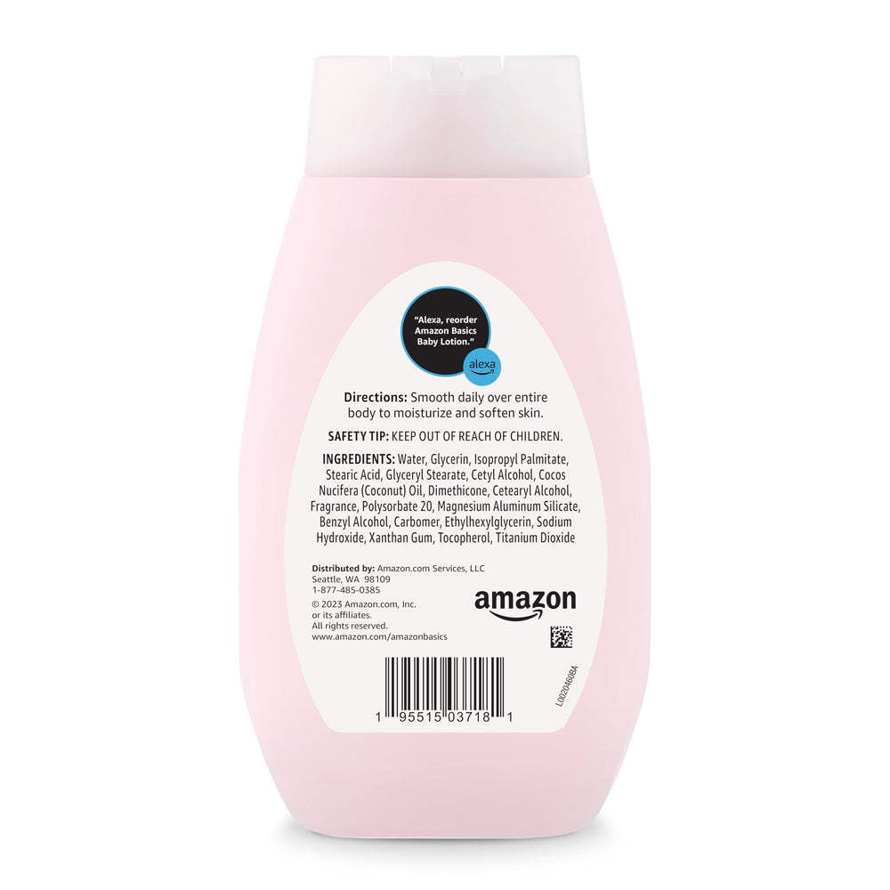 Amazon Basics Baby Lotion bottle with light fragrance for daily use.