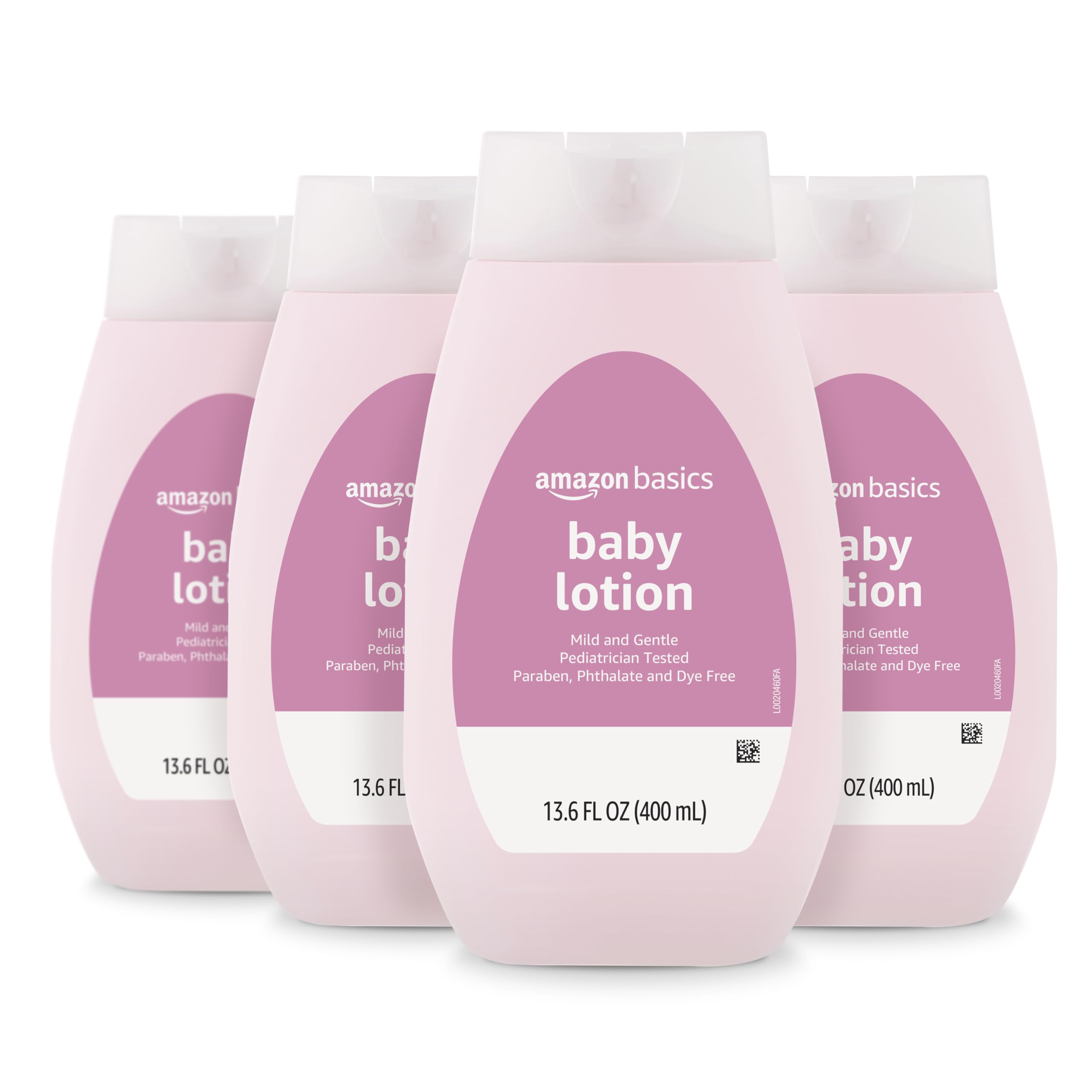 Amazon Basics Baby Lotion pack of 4 bottles for family use.
