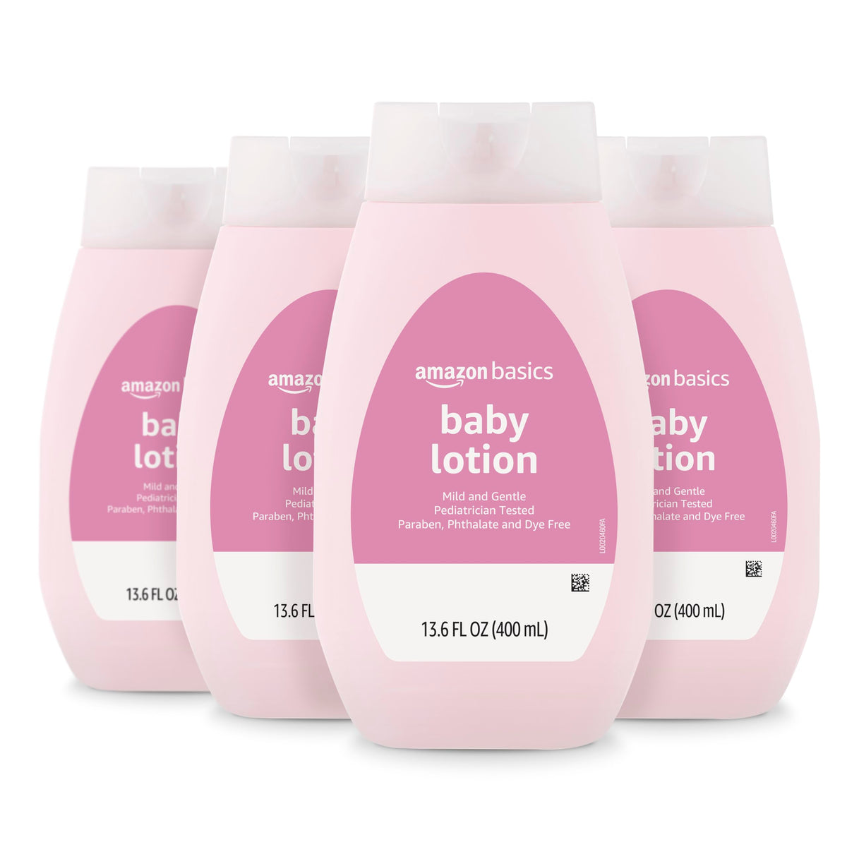 Amazon Basics Baby Lotion pack of 4 bottles for family use.