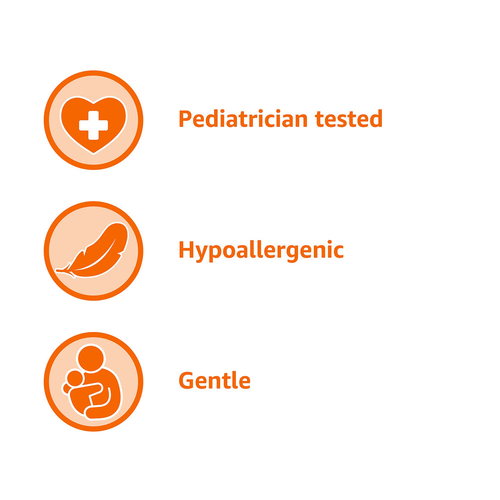 Amazon Basics Baby Lotion absorbs quickly to hydrate delicate skin.