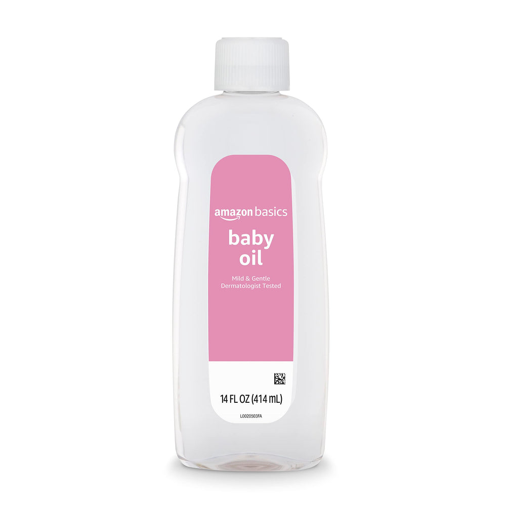 Amazon Basics Baby Oil bottle pour for gentle, controlled application and moisturized skin.