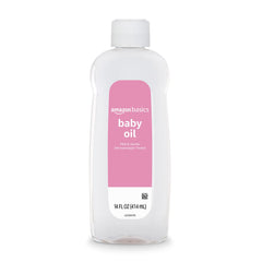 Amazon Basics Baby Oil bottle pour for gentle, controlled application and moisturized skin.