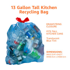 Amazon Basics blue unscented 13 gallon trash bags keep odors neutral in busy kitchens.