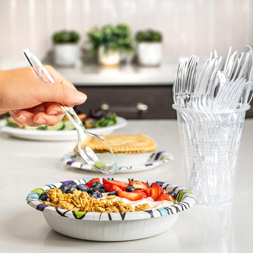 Amazon Basics BPA-free, food-grade plastic spoons for everyday use.