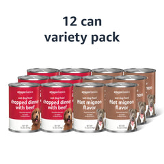 Amazon Basics filet mignon can close-up—delicious flavor dogs love