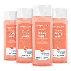 Amazon Basics Clarifying Pink Grapefruit Body Wash bottle-front highlights 8.5 oz for daily refreshing cleansing.
