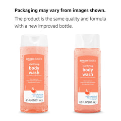 Amazon Basics Clarifying Pink Grapefruit Body Wash label closeup highlights 2% salicylic acid.