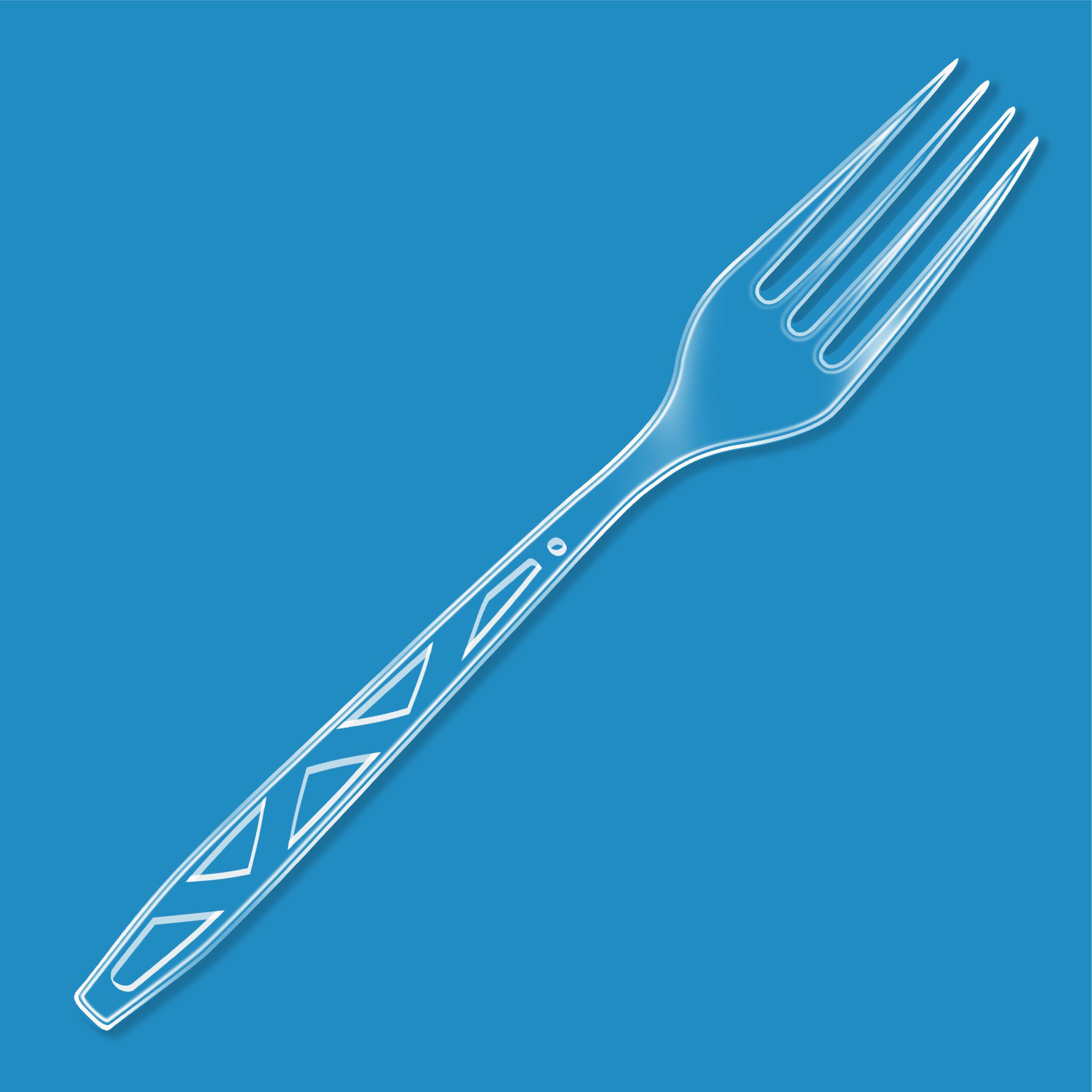 Amazon Basics clear plastic forks with cut-out design for a stylish, sturdy dining experience.