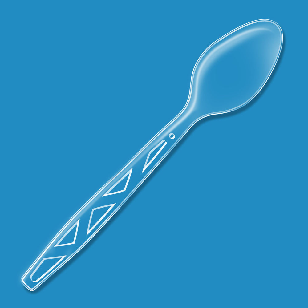Amazon Basics clear spoons being used to scoop cereal, easy cleanup.