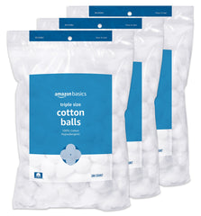 Amazon Basics cotton balls close-up texture for gentle skincare.