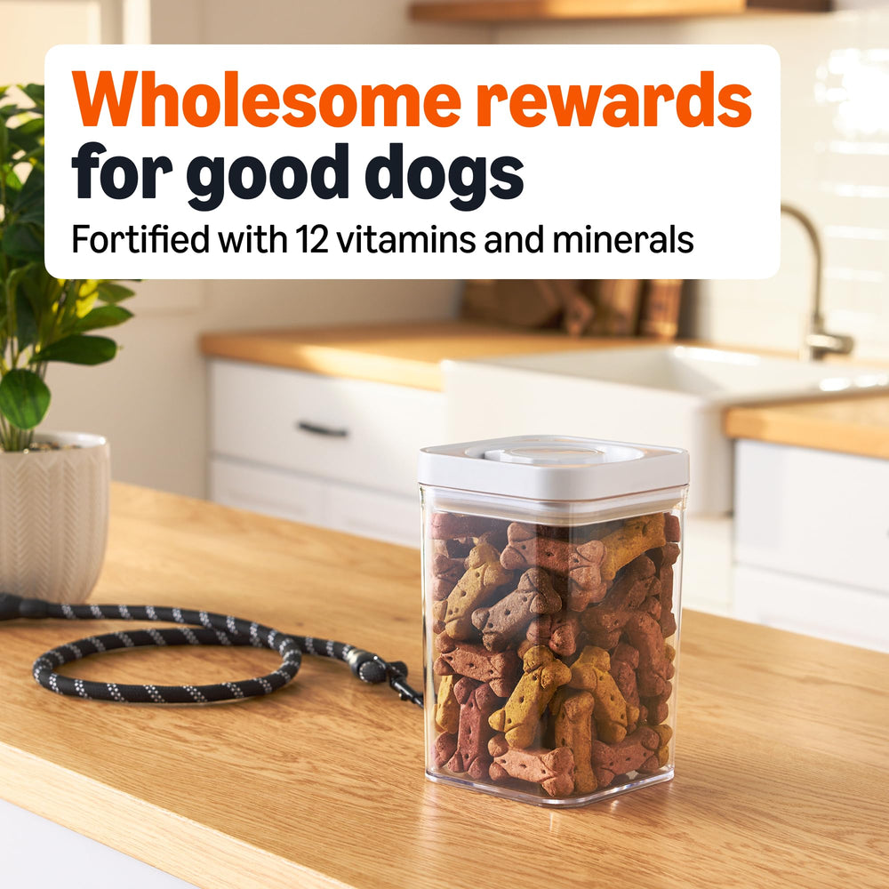 Amazon Basics Crunchy Dog Biscuits baked in the USA; reliable daily treat.