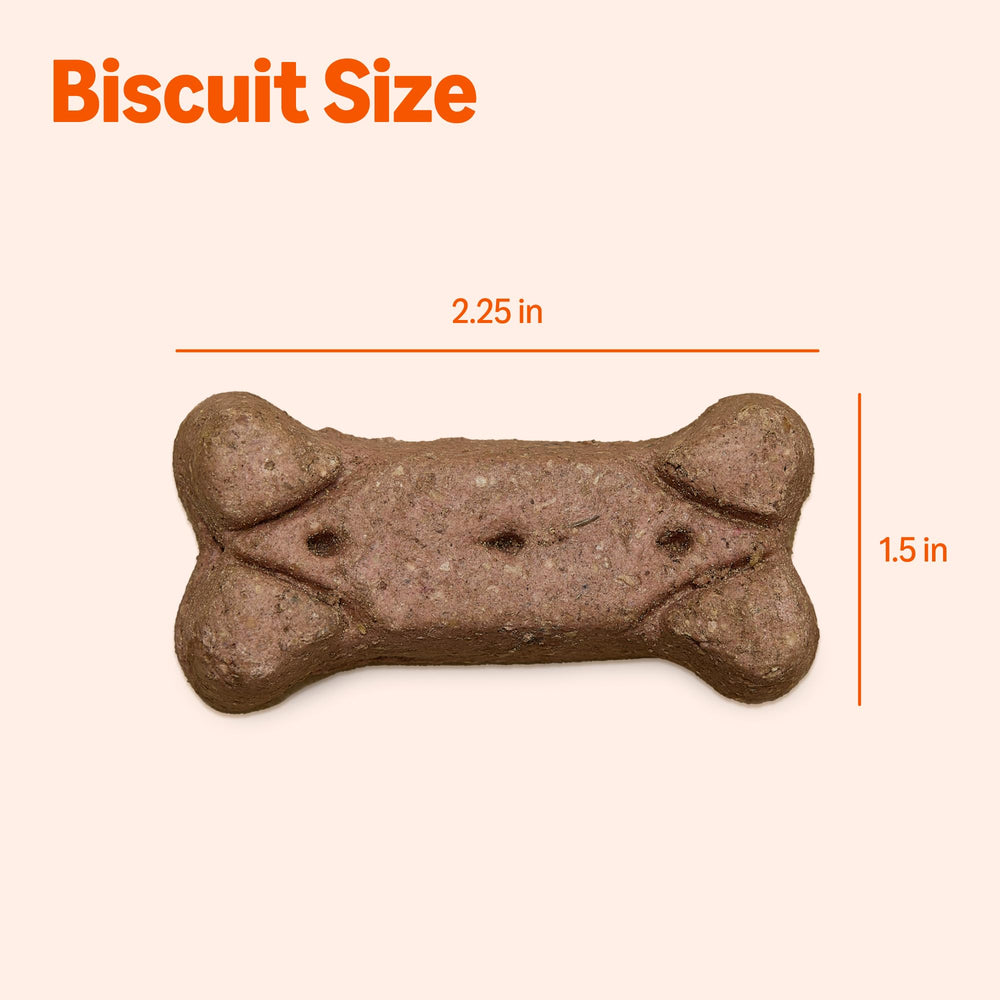 Amazon Basics Crunchy Dog Biscuits fortified with vitamins and minerals; supports balanced snacking.