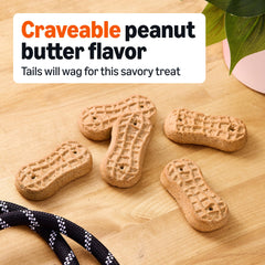 Close-up of Amazon Basics Crunchy Dog Biscuits texture for dental-friendly snacking.
