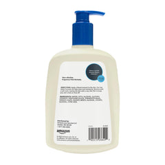 Amazon Basics cleanser label close-up highlighting non-alkaline formula.