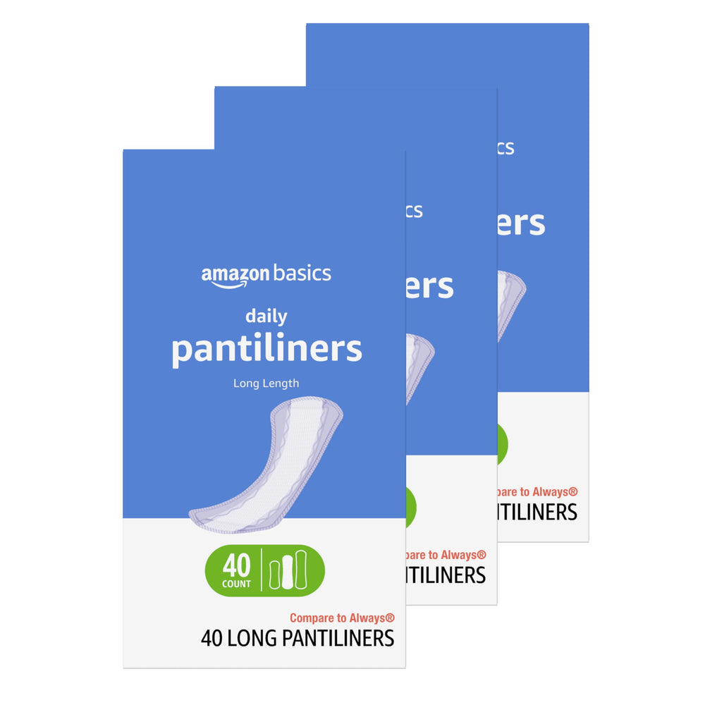 Amazon Basics daily pantiliner long length unscented packaging for daily protection