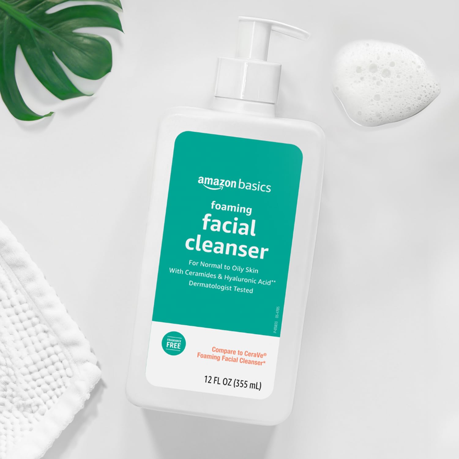 Amazon Basics daily-use routine scene suggests an easy morning skincare step.