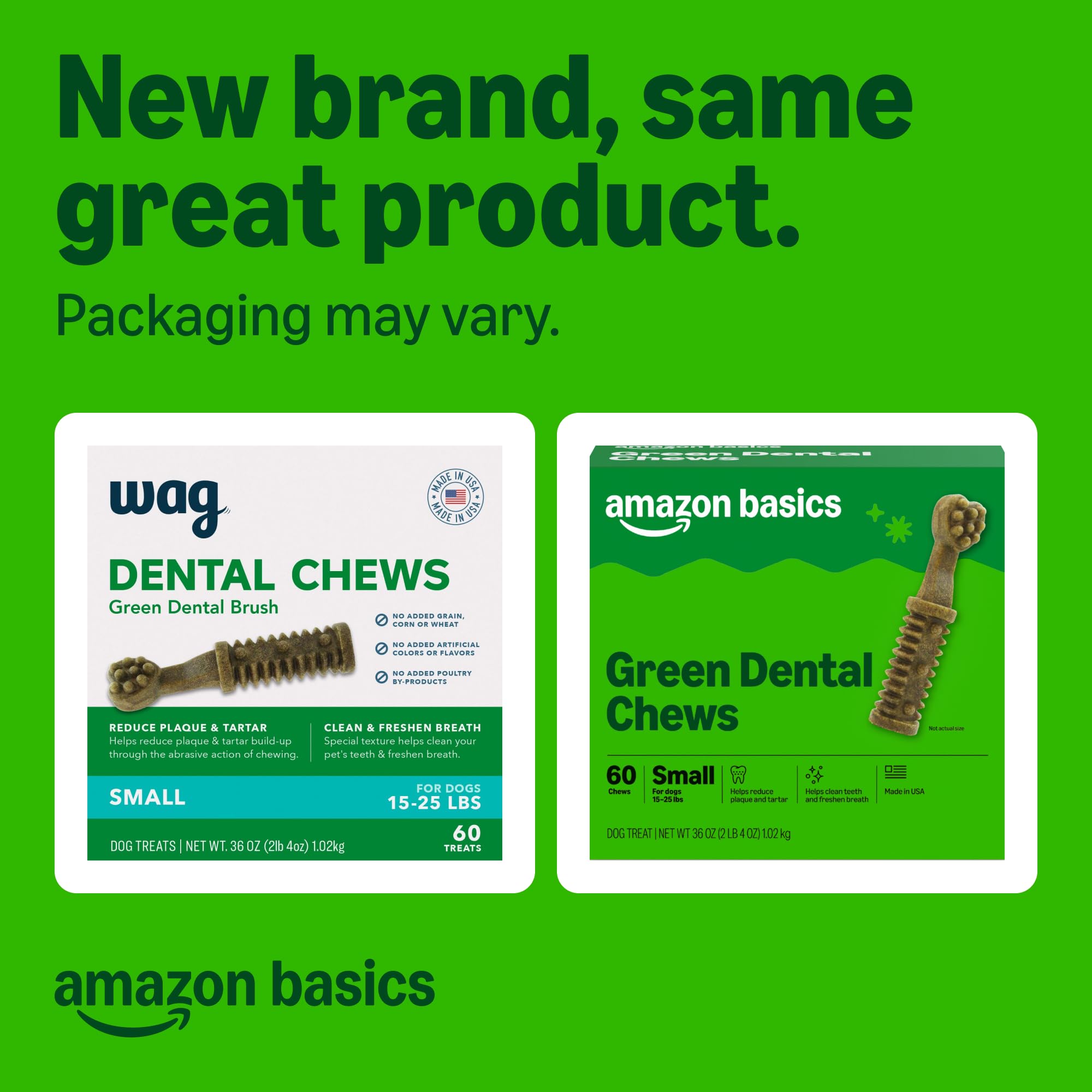 Close-up of Amazon Basics textured dental chews showing ridges for cleaning.