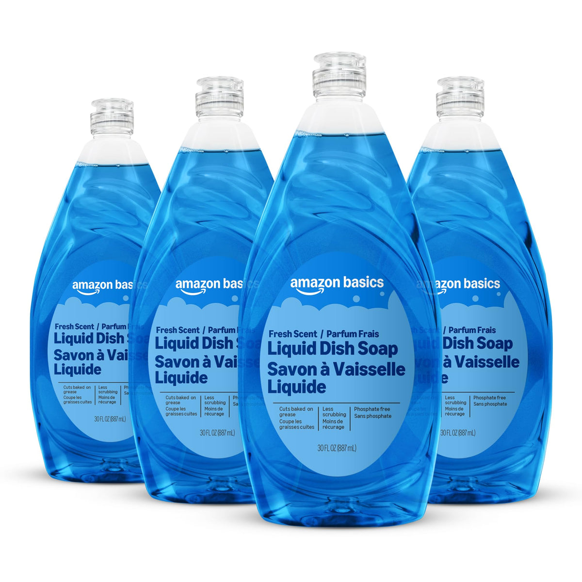 Amazon Basics dish soap grease-cutting action for tough cookware.