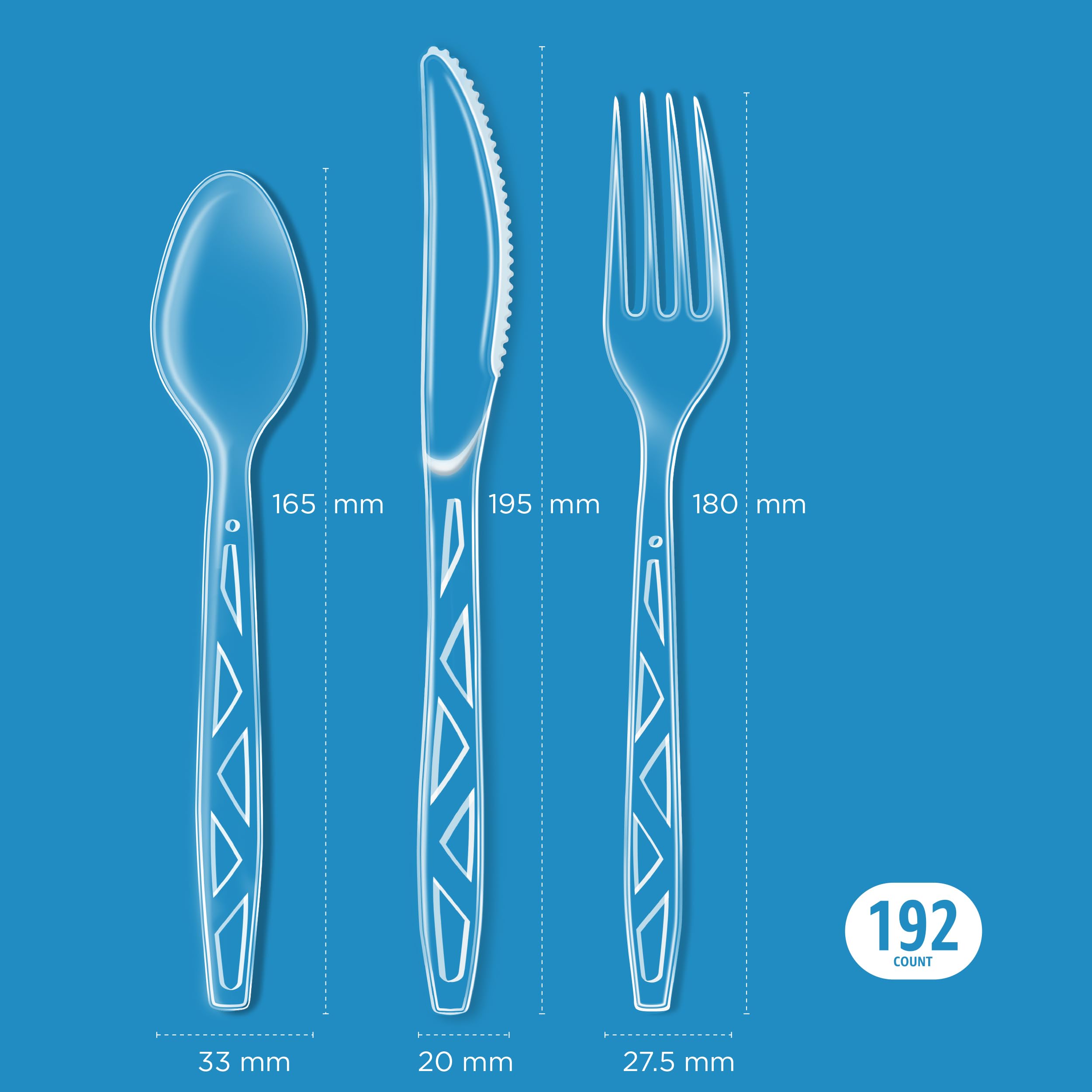 Amazon Basics disposable clear cutlery knives, strong enough for casual meals and prep use.