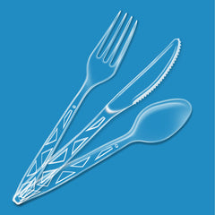 Amazon Basics disposable clear cutlery spoons, versatile for everyday meals and takeout gatherings.