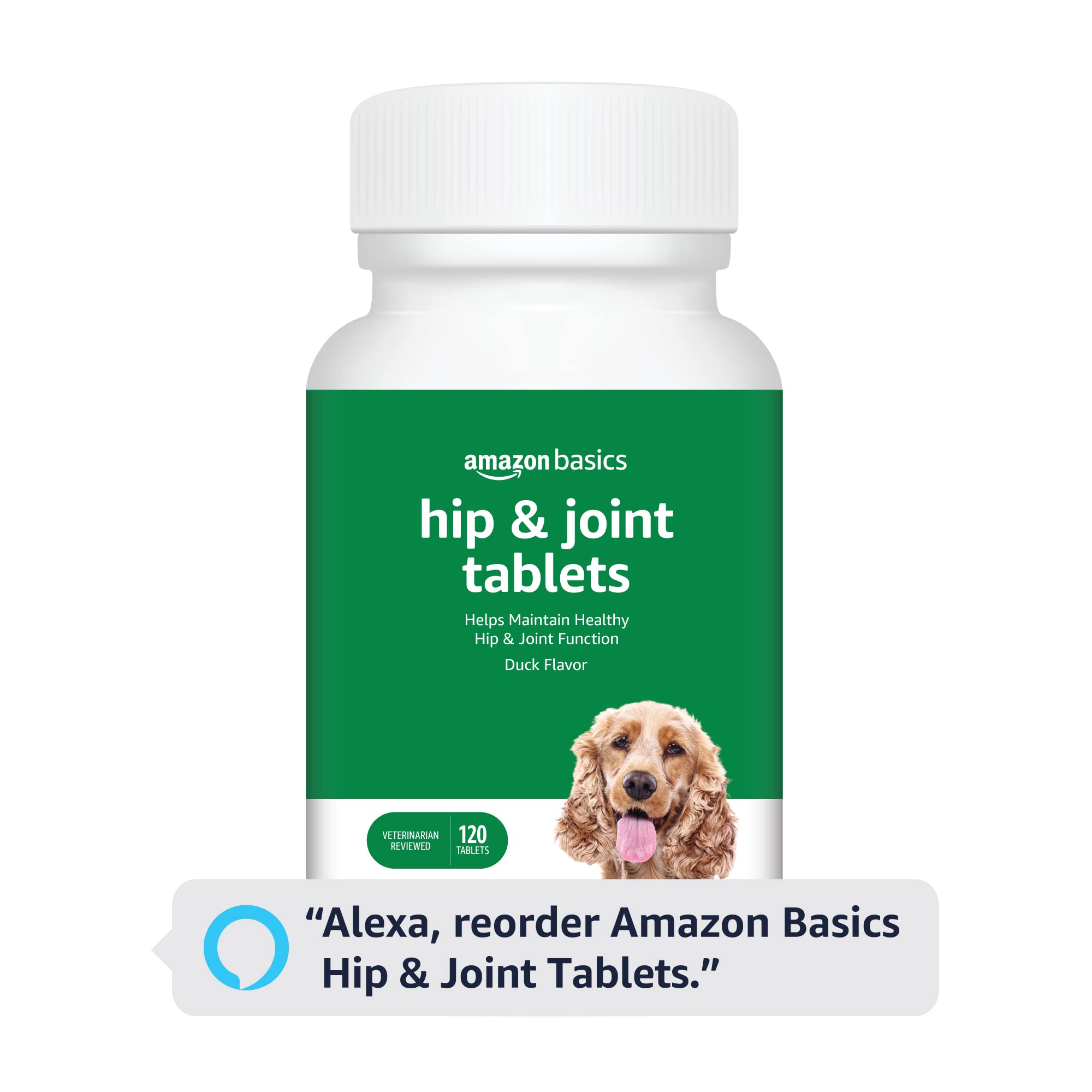 Amazon Basics product scene suggests convenient daily use in a dog wellness routine.