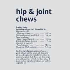 Dog chewing an Amazon Basics hip joint chew for easy daily intake.