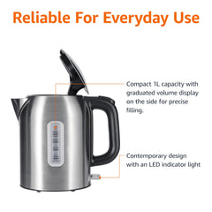 Amazon Basics Electric Kettle handle for safe, comfortable pouring