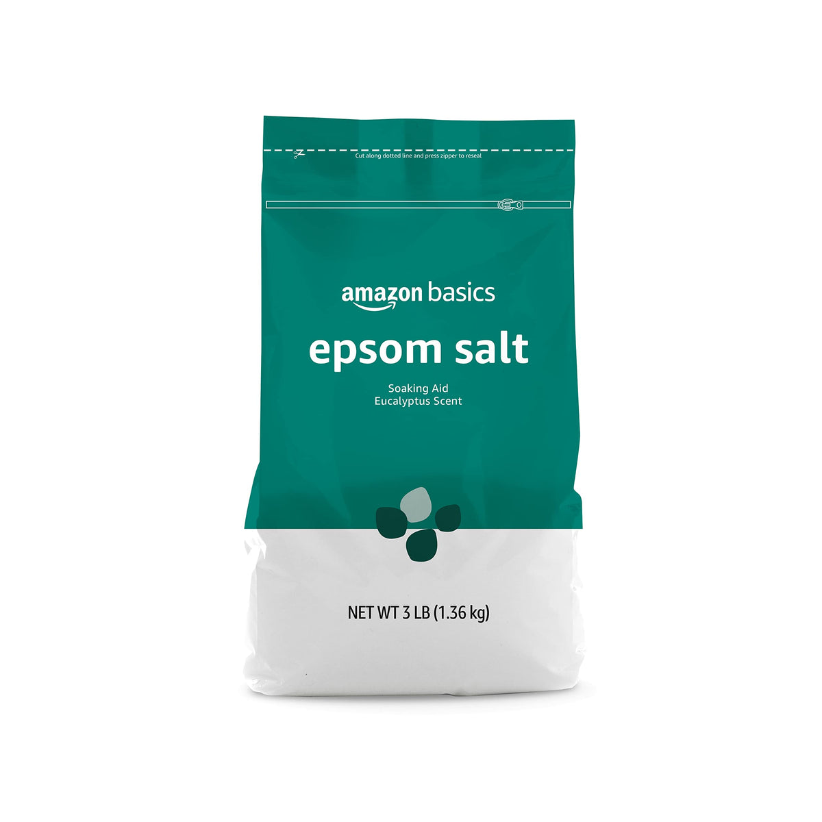 Amazon Basics Epsom Salt Soaking Aid 3-pound bag for a soothing bath.