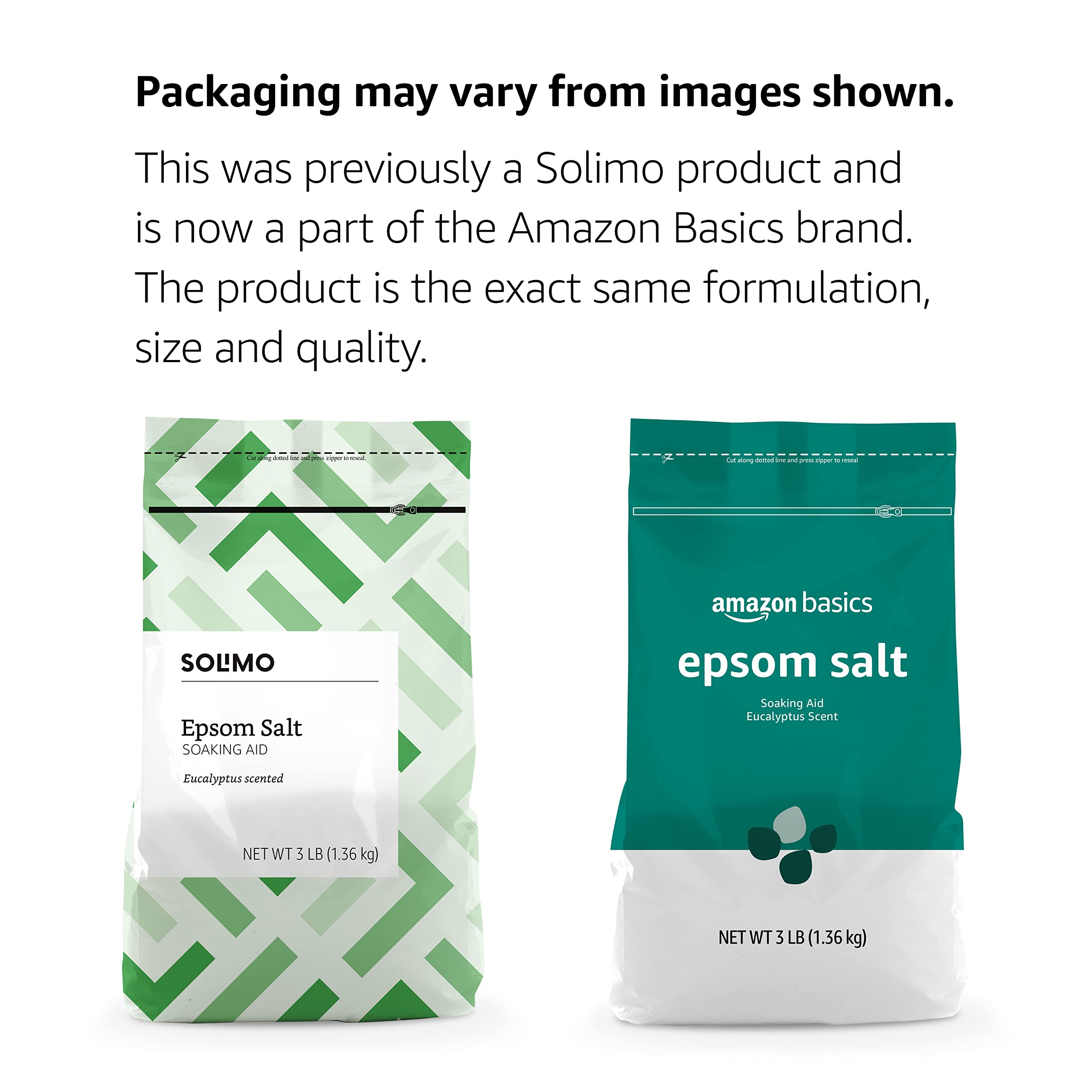 Amazon Basics Epsom Salt with eucalyptus scent for relaxing bath or foot soak.