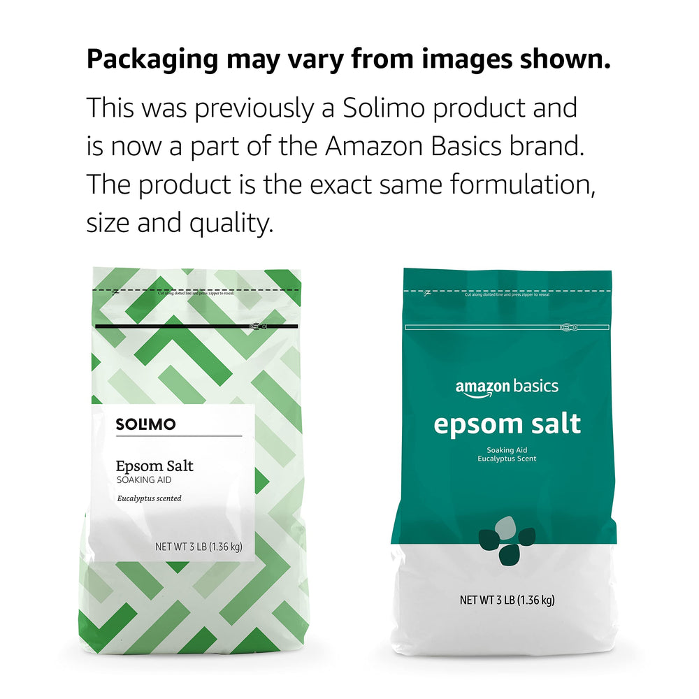 Amazon Basics Epsom Salt with eucalyptus scent for relaxing bath or foot soak.