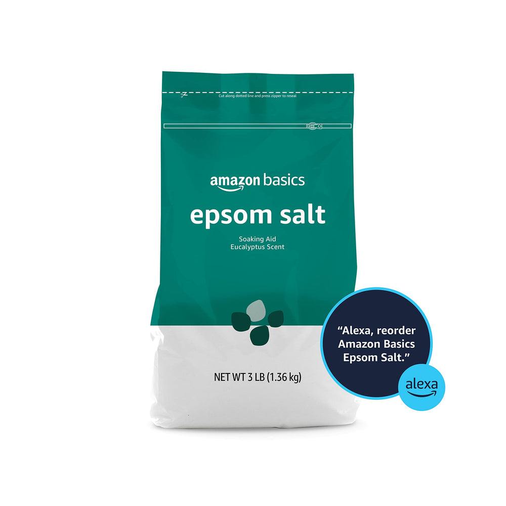 Amazon Basics Epsom Salt with eucalyptus and spearmint aroma for spa-like soak.