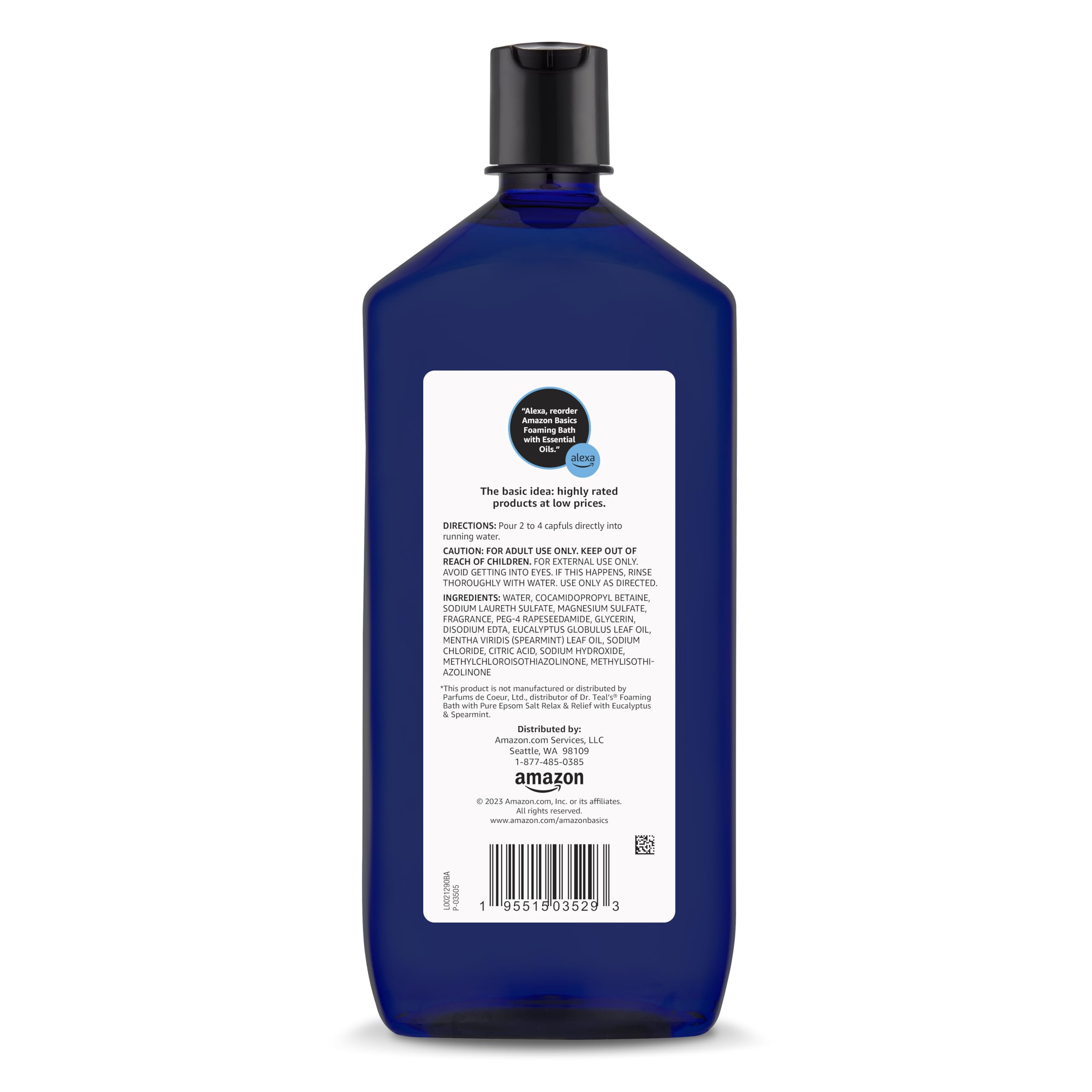 Foaming bath bubbles close-up from Amazon Basics Eucalyptus & Spearmint for a spa-like soak.