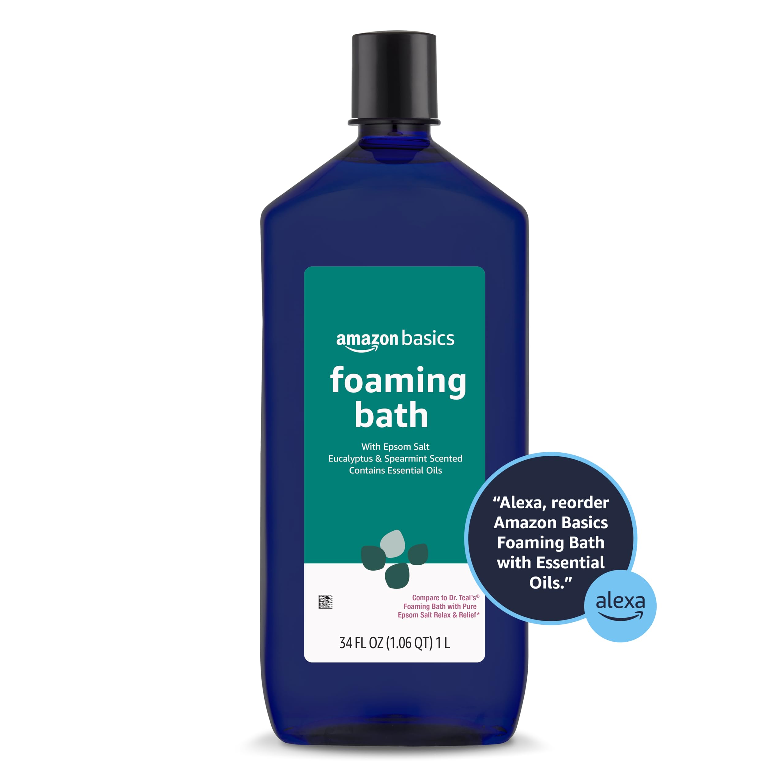 Close-up of the flip-cap on Amazon Basics Eucalyptus & Spearmint foaming bath for easy dispensing.