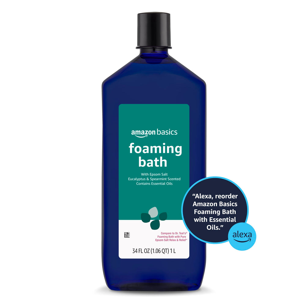 Close-up of the flip-cap on Amazon Basics Eucalyptus & Spearmint foaming bath for easy dispensing.