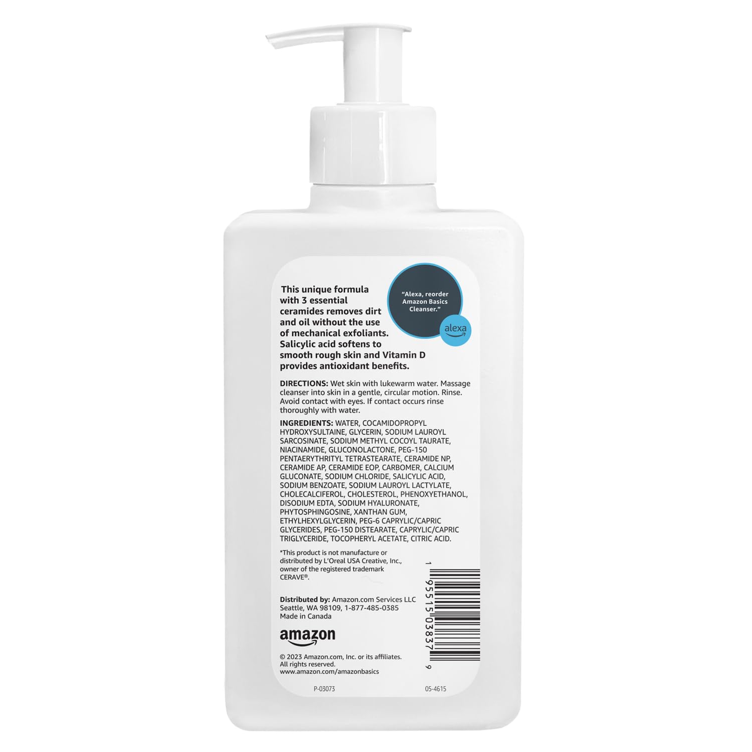 Close-up of ceramides and Vitamin D label on Amazon Basics Exfoliating Face Wash