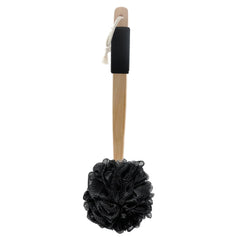 Amazon Basics exfoliating loofah brush with wood handle for deep cleansing.