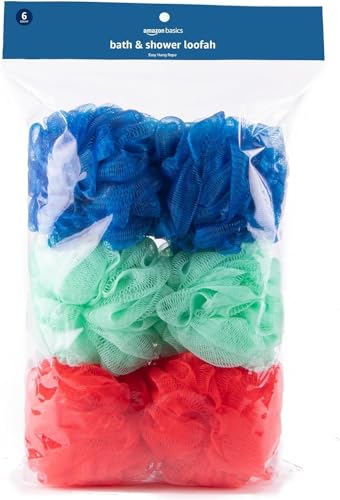 Amazon Basics loofah texture close-up showing soft PE material